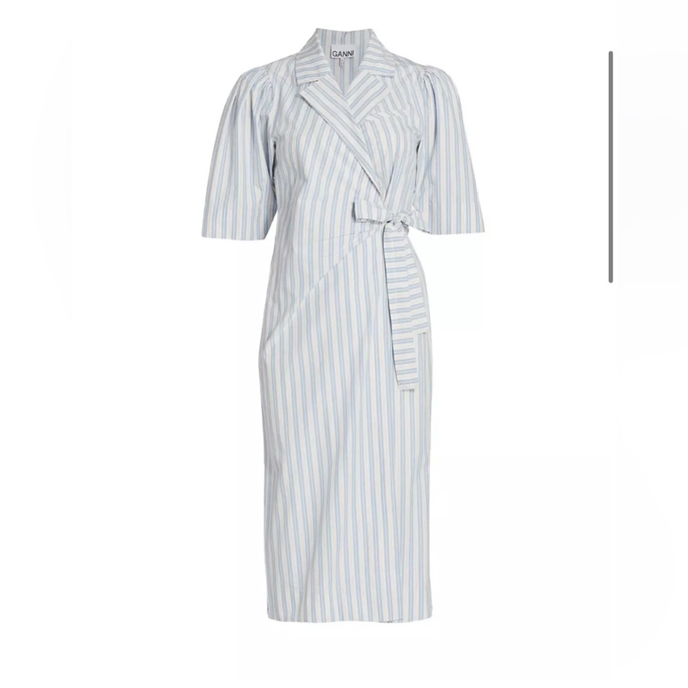 Ganni Striped Draped Wrap Midi Dress Size XS